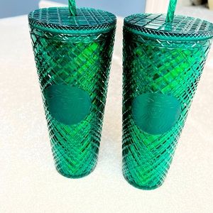 2 Emerald Green Diamond cut 24 oz Starbucks Tumblers New 2021